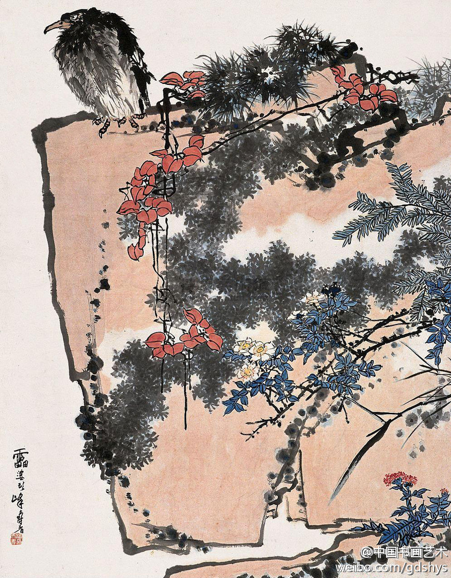 2.潘天寿（鹰石山花图40；50厘米.jpg