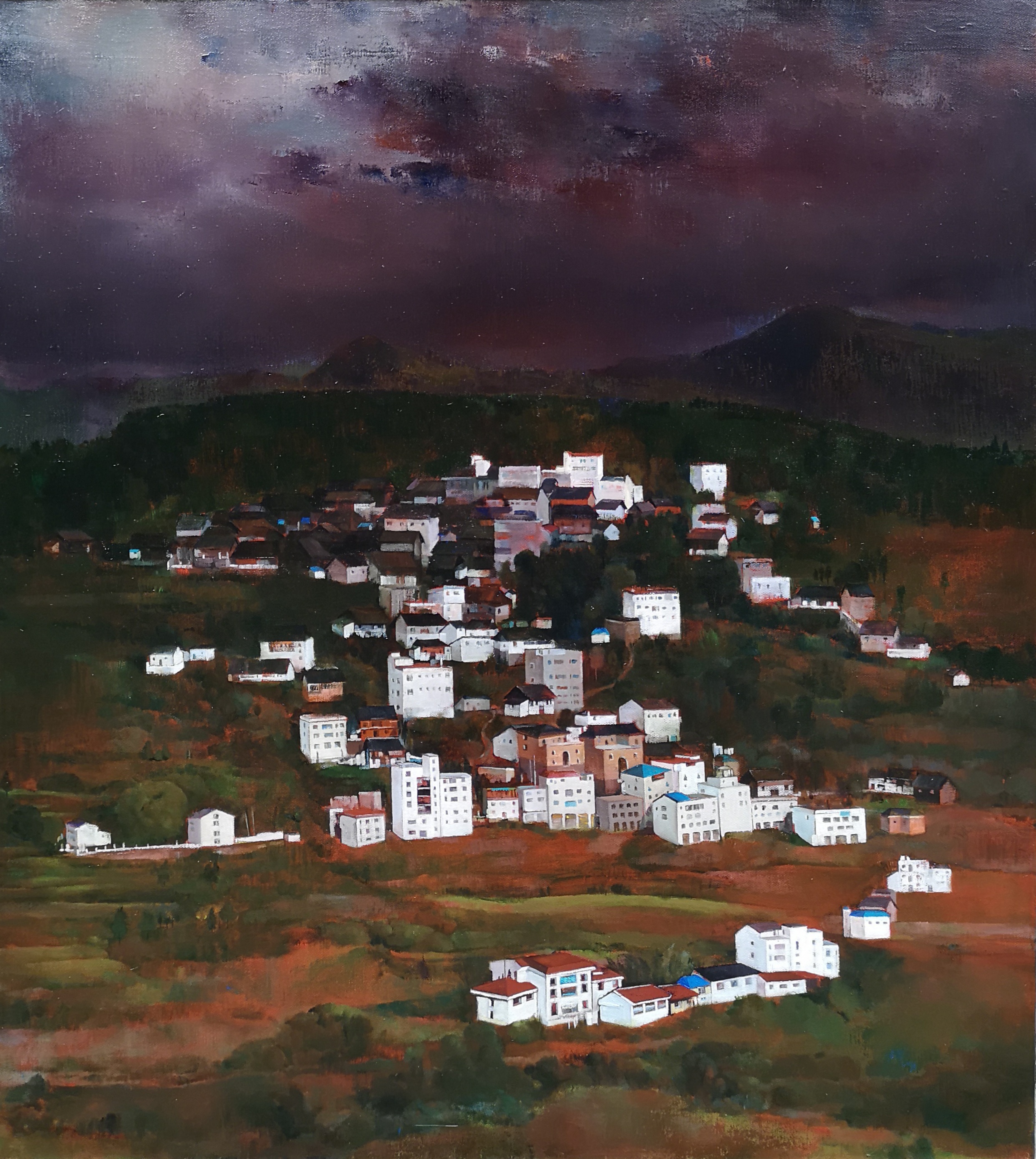 张欣《路过的小镇》110X100cm   油画.jpg